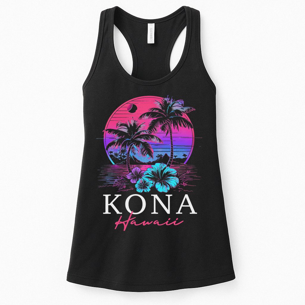 Kona Hawaii Hawaiian Hibiscus Flowers Surfer Souvenir Womens Tank Top