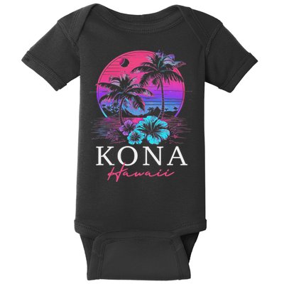Kona Hawaii Hawaiian Hibiscus Flowers Surfer Souvenir Baby Bodysuit