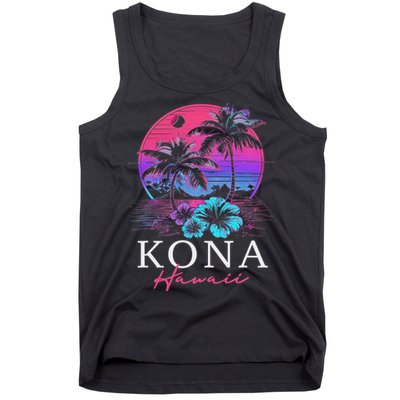 Kona Hawaii Hawaiian Hibiscus Flowers Surfer Souvenir Tank Top