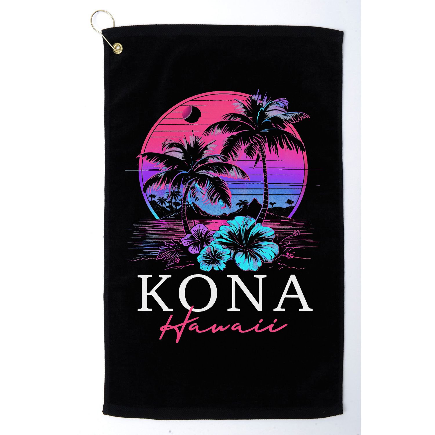 Kona Hawaii Hawaiian Hibiscus Flowers Surfer Souvenir Golf Towel