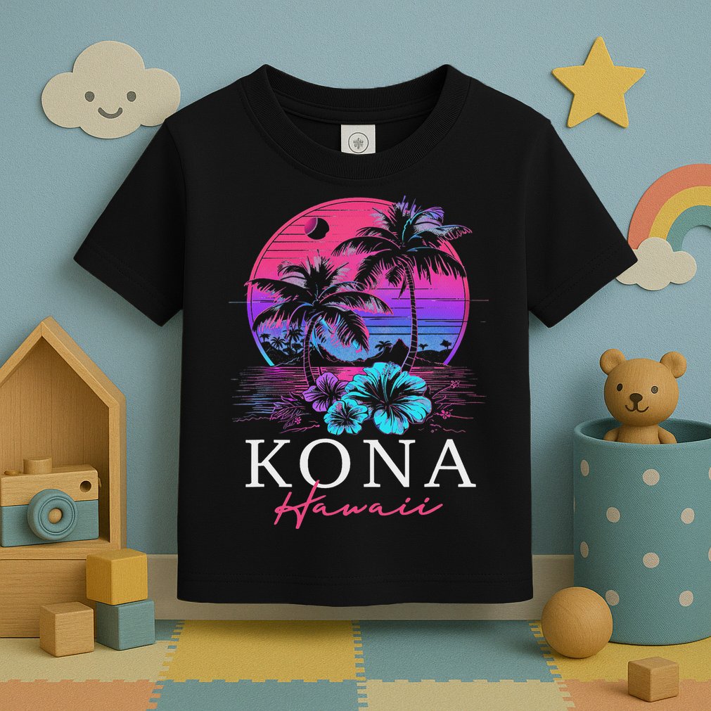 Kona Hawaii Hawaiian Hibiscus Flowers Surfer Souvenir Toddler T-Shirt
