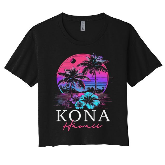 Kona Hawaii Hawaiian Hibiscus Flowers Surfer Souvenir Crop Top
