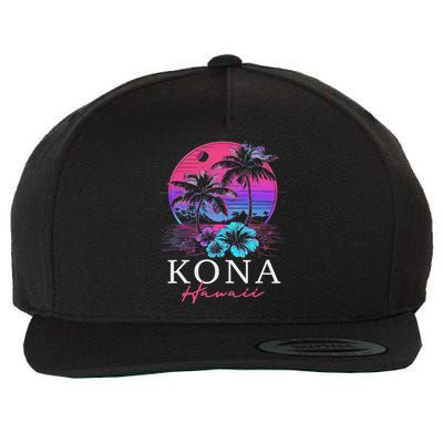 Kona Hawaii Hawaiian Hibiscus Flowers Surfer Souvenir Wool Snapback Cap