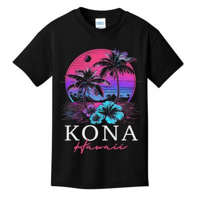 Kona Hawaii Hawaiian Hibiscus Flowers Surfer Souvenir Kids T-Shirt