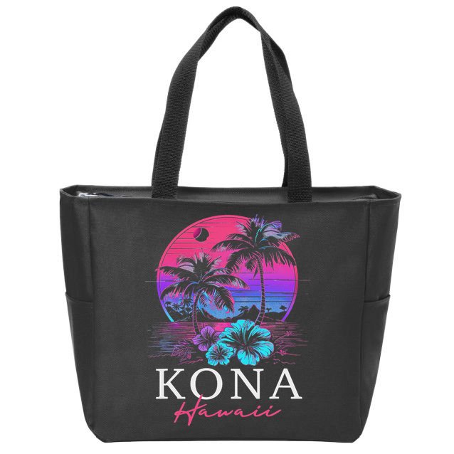 Kona Hawaii Hawaiian Hibiscus Flowers Surfer Souvenir Zip Tote Bag