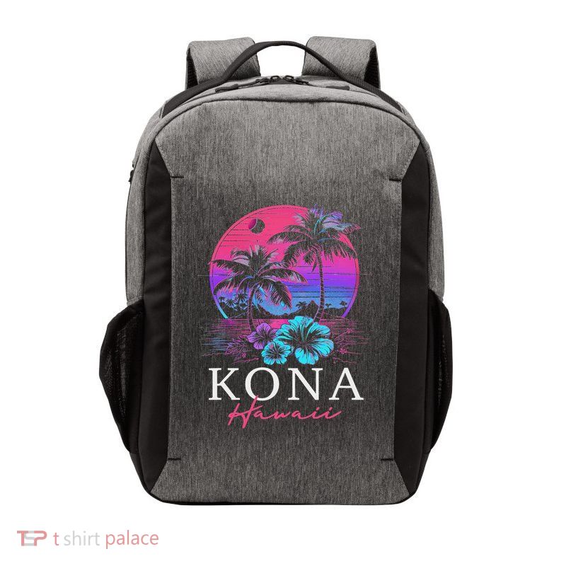 Kona Hawaii Hawaiian Hibiscus Flowers Surfer Souvenir Vector Backpack