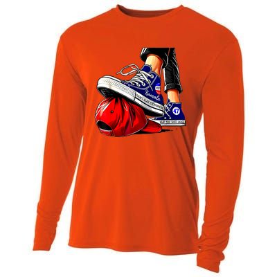 Kamala Harris High Heels Stepping On Red Maga Hat Gift Cooling Performance Long Sleeve Crew