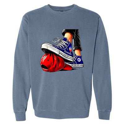 Kamala Harris High Heels Stepping On Red Maga Hat Gift Garment-Dyed Sweatshirt