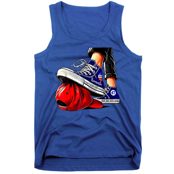 Kamala Harris High Heels Stepping On Red Maga Hat Gift Tank Top