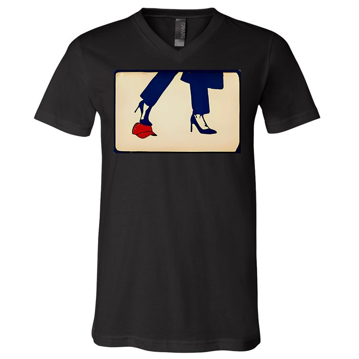 Kamala Harris Heels Stepping On Maga Hat V-Neck T-Shirt