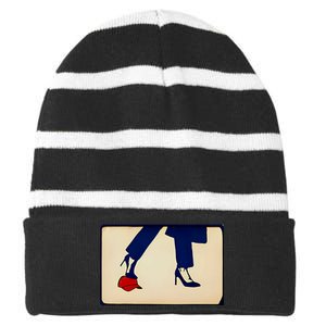 Kamala Harris Heels Stepping On Maga Hat Striped Beanie with Solid Band