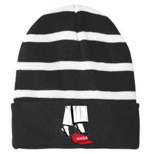 Kamala Harris Heels Stepping On Maga Hat Striped Beanie with Solid Band