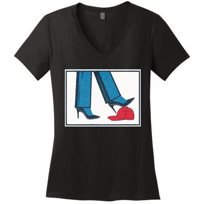 Kamala Harris Heels Stepping On Maga Hat Women's V-Neck T-Shirt