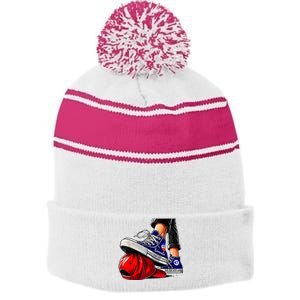 Kamala Harris High Heels Stepping On Red Maga Hat Stripe Pom Pom Beanie