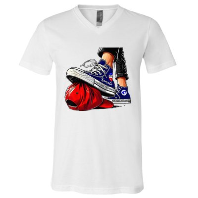 Kamala Harris High Heels Stepping On Red Maga Hat V-Neck T-Shirt