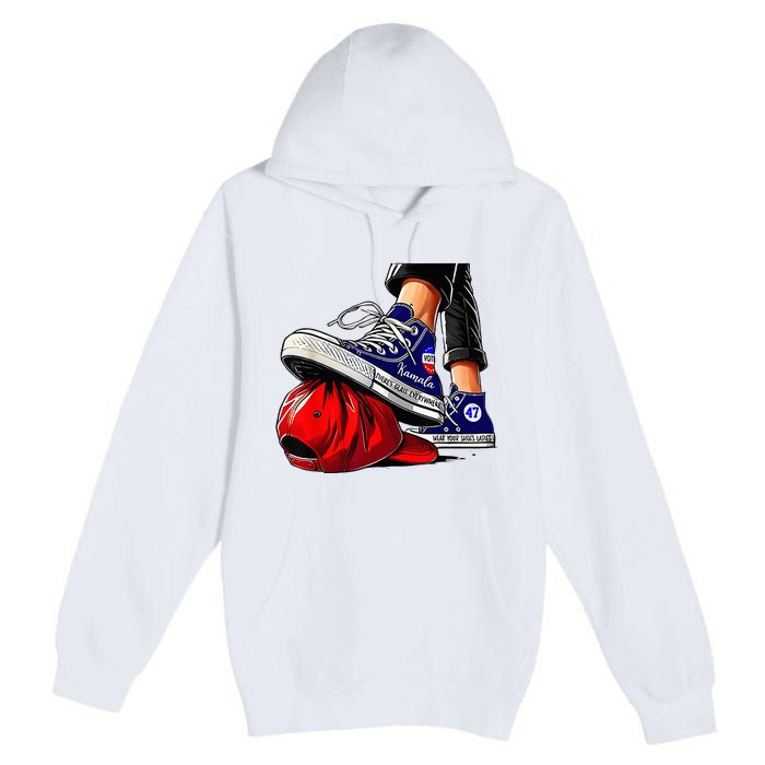 Kamala Harris High Heels Stepping On Red Maga Hat Premium Pullover Hoodie