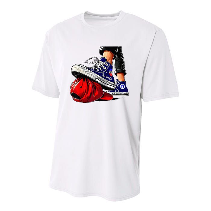 Kamala Harris High Heels Stepping On Red Maga Hat Youth Performance Sprint T-Shirt