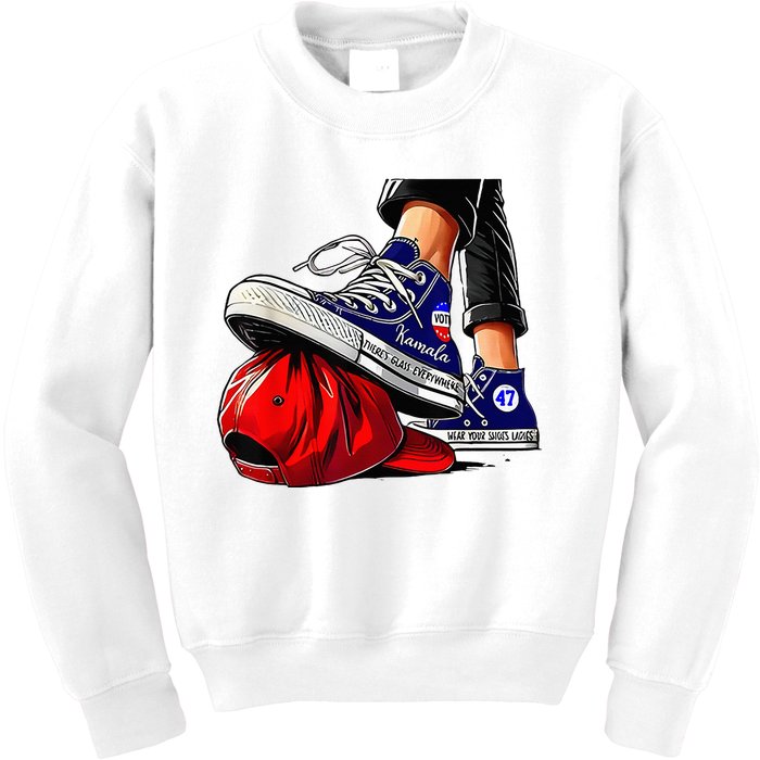 Kamala Harris High Heels Stepping On Red Maga Hat Kids Sweatshirt