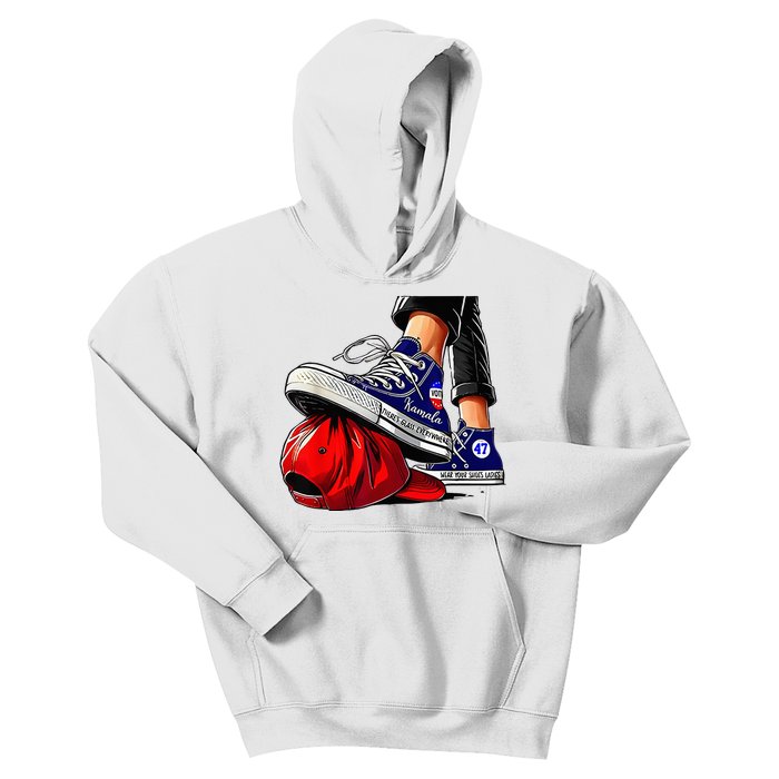 Kamala Harris High Heels Stepping On Red Maga Hat Kids Hoodie