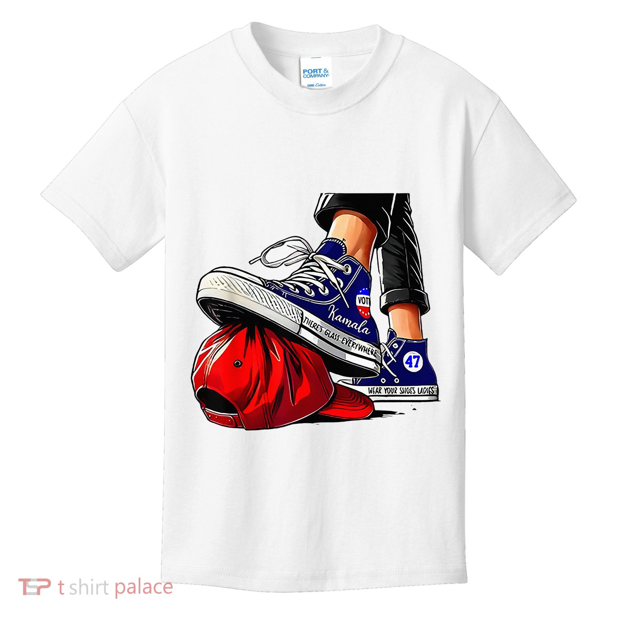 Kamala Harris High Heels Stepping On Red Maga Hat Kids T-Shirt