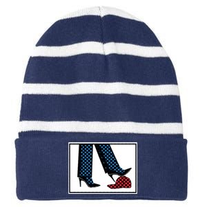 Kamala Harris Heels Stepping On Maga Hat Striped Beanie with Solid Band