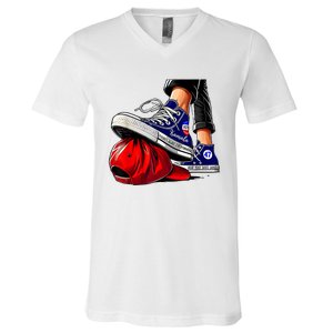 Kamala Harris High Heels Stepping On Red Maga Hat V-Neck T-Shirt