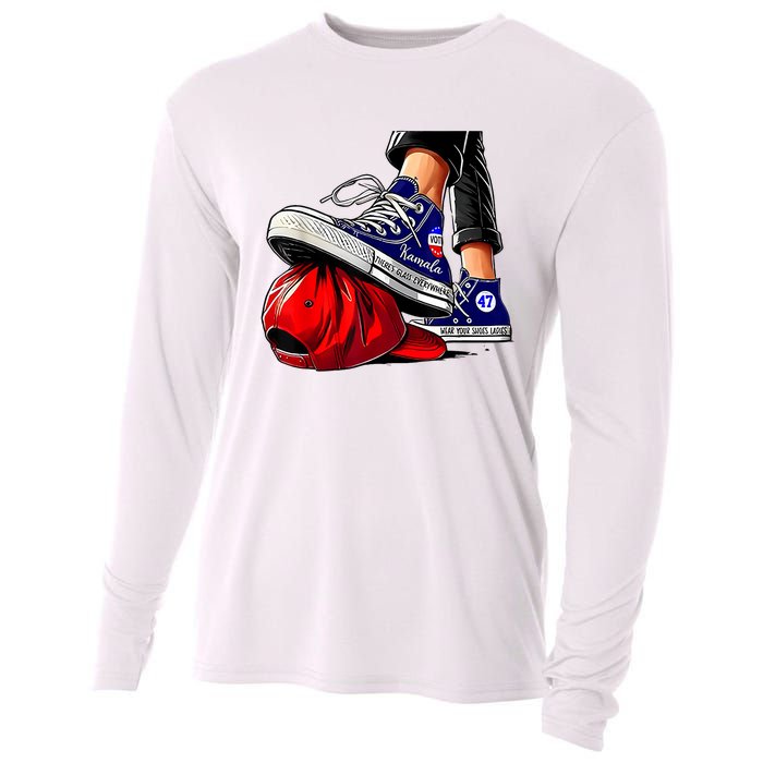 Kamala Harris High Heels Stepping On Red Maga Hat Cooling Performance Long Sleeve Crew