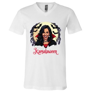 Kamala Harris Happy Kamalaween Pumpkin Ghost Vote V-Neck T-Shirt