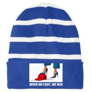 Kamala Harris Heels Stepping On Maga Hat Anti Trump 2024 Gift Striped Beanie with Solid Band