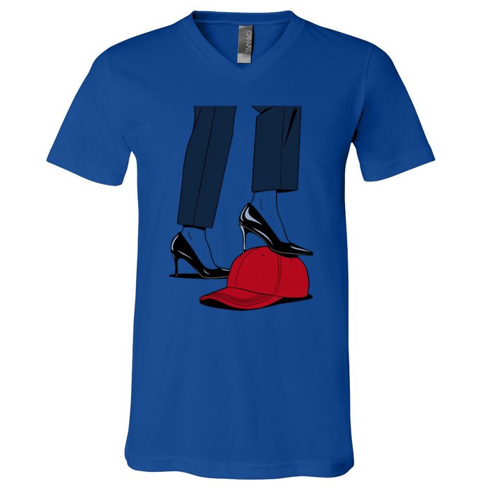 Kamala Harris Heels Stepping On Red Funny Hat Vote 2024 Gift V-Neck T-Shirt