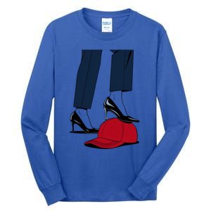 Kamala Harris Heels Stepping On Red Funny Hat Vote 2024 Gift Tall Long Sleeve T-Shirt