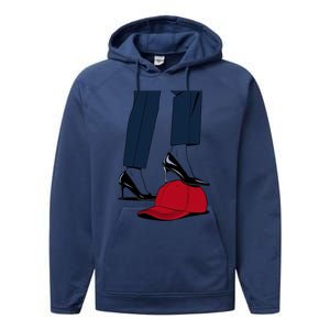 Kamala Harris Heels Stepping On Red Funny Hat Vote 2024 Gift Performance Fleece Hoodie