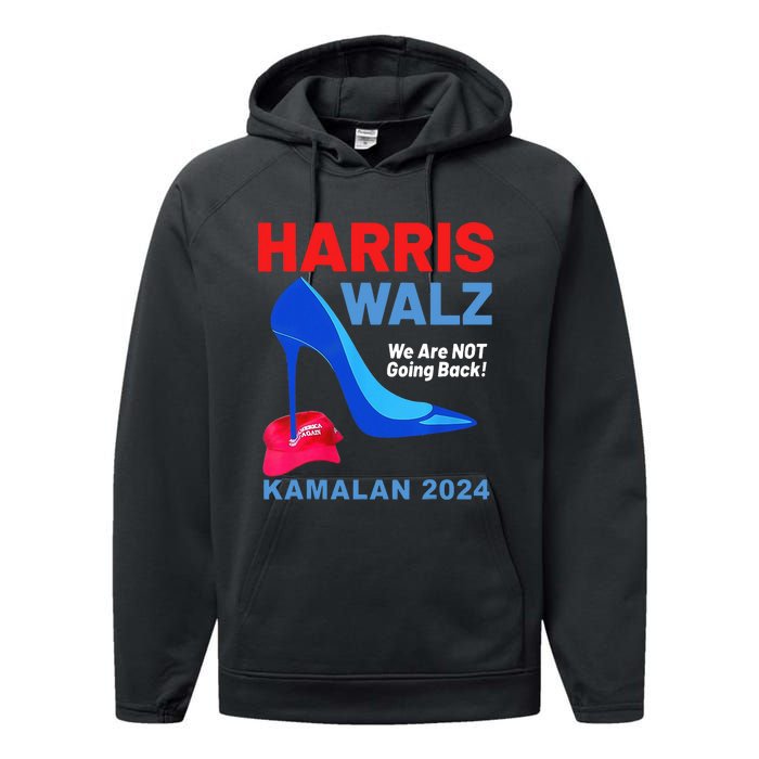 Kamala Harris Heels Stepping On Red Maga Hat Performance Fleece Hoodie