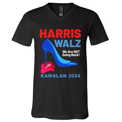 Kamala Harris Heels Stepping On Red Maga Hat V-Neck T-Shirt