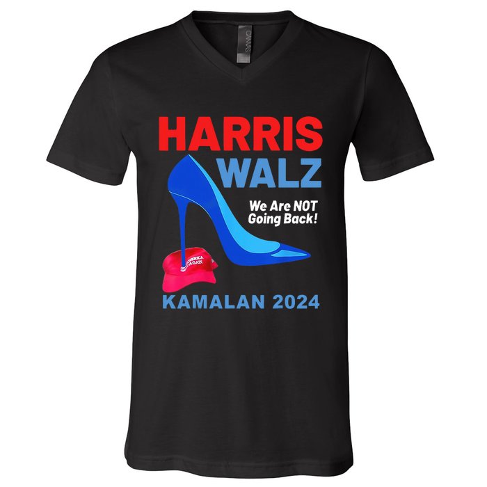 Kamala Harris Heels Stepping On Red Maga Hat V-Neck T-Shirt