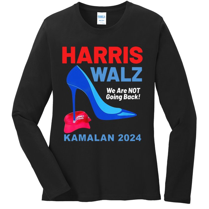 Kamala Harris Heels Stepping On Red Maga Hat Ladies Long Sleeve Shirt