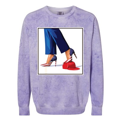 Kamala Harris Heels Stepping On Maga Red Hat Colorblast Crewneck Sweatshirt