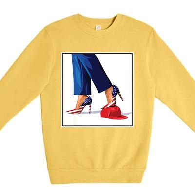 Kamala Harris Heels Stepping On Maga Red Hat Premium Crewneck Sweatshirt