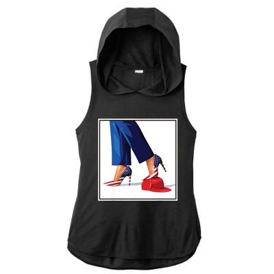 Kamala Harris Heels Stepping On Maga Red Hat Ladies PosiCharge Tri-Blend Wicking Draft Hoodie Tank