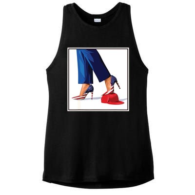 Kamala Harris Heels Stepping On Maga Red Hat Ladies PosiCharge Tri-Blend Wicking Tank