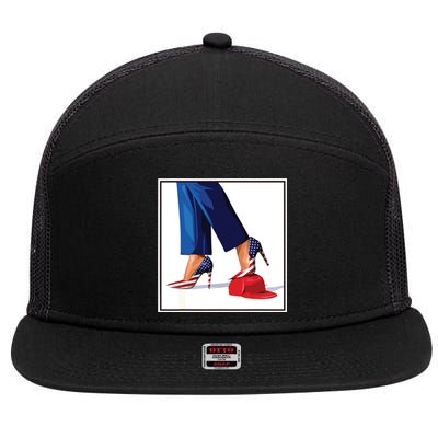 Kamala Harris Heels Stepping On Maga Red Hat 7 Panel Mesh Trucker Snapback Hat