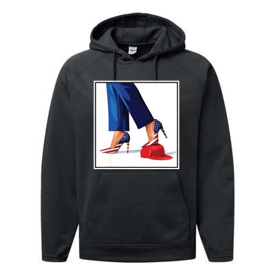 Kamala Harris Heels Stepping On Maga Red Hat Performance Fleece Hoodie