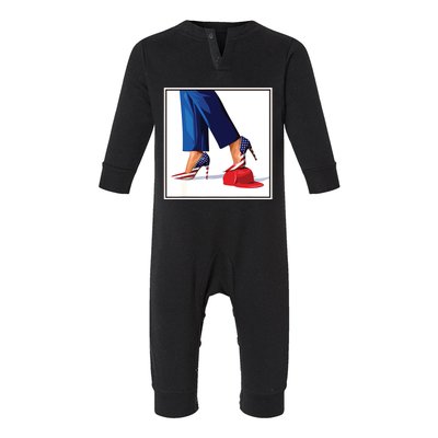 Kamala Harris Heels Stepping On Maga Red Hat Infant Fleece One Piece