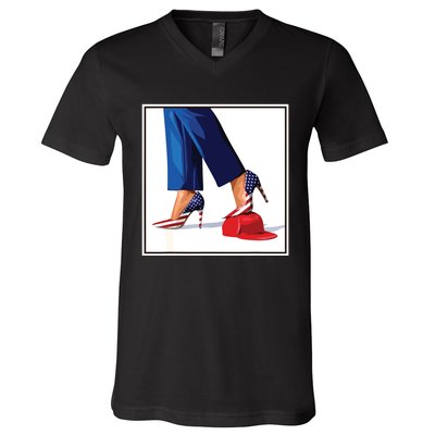 Kamala Harris Heels Stepping On Maga Red Hat V-Neck T-Shirt