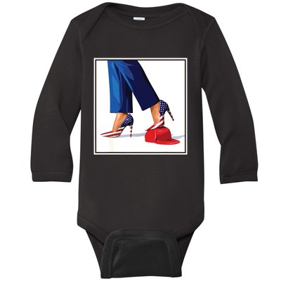 Kamala Harris Heels Stepping On Maga Red Hat Baby Long Sleeve Bodysuit