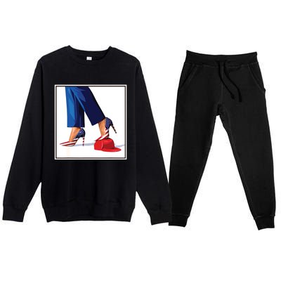 Kamala Harris Heels Stepping On Maga Red Hat Premium Crewneck Sweatsuit Set