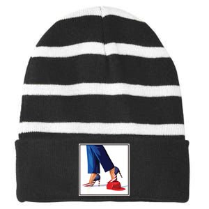 Kamala Harris Heels Stepping On Maga Red Hat Striped Beanie with Solid Band