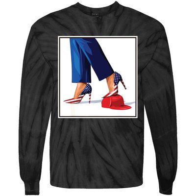 Kamala Harris Heels Stepping On Maga Red Hat Tie-Dye Long Sleeve Shirt