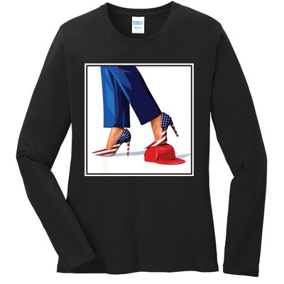 Kamala Harris Heels Stepping On Maga Red Hat Ladies Long Sleeve Shirt