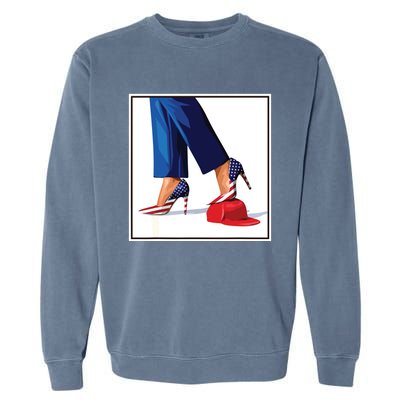 Kamala Harris Heels Stepping On Maga Red Hat Garment-Dyed Sweatshirt